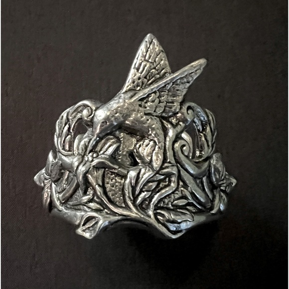 GANZ Pewter Hummingbird Candle Ring Holder 4” Round - Picture 1 of 4